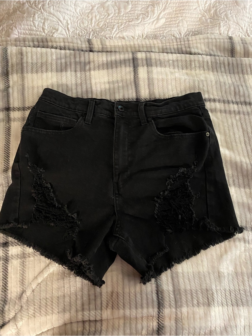 Kendall & Kylie Black Distressed High-Rise Jean Shorts